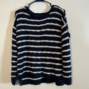 New Directions Women’s Blue and White Striped Long Sleeve Sweater, Size Small